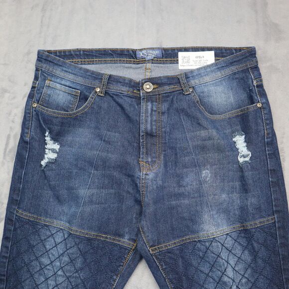 XS Premium Denim Pants Mens 36 Blue Mid Rise Straight Leg Distressed Jeans - Picture 9 of 16